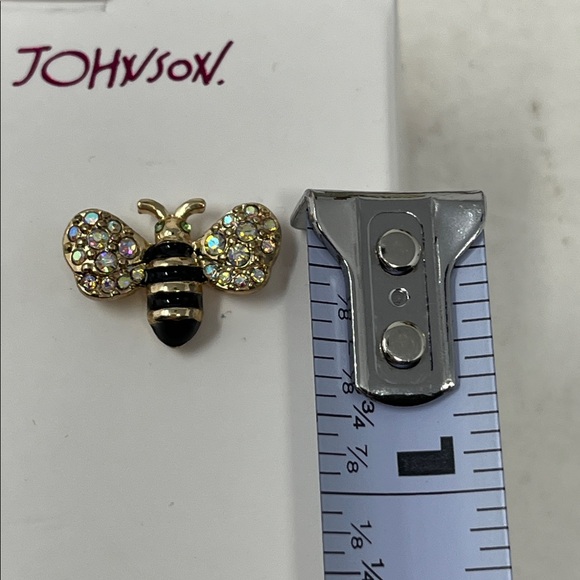 BETSEY JOHNSON BUMBLEBEE EARRINGS GOLD BLACK STRIPE IRIDESCENT RHINESTONES NWT - Picture 8 of 8